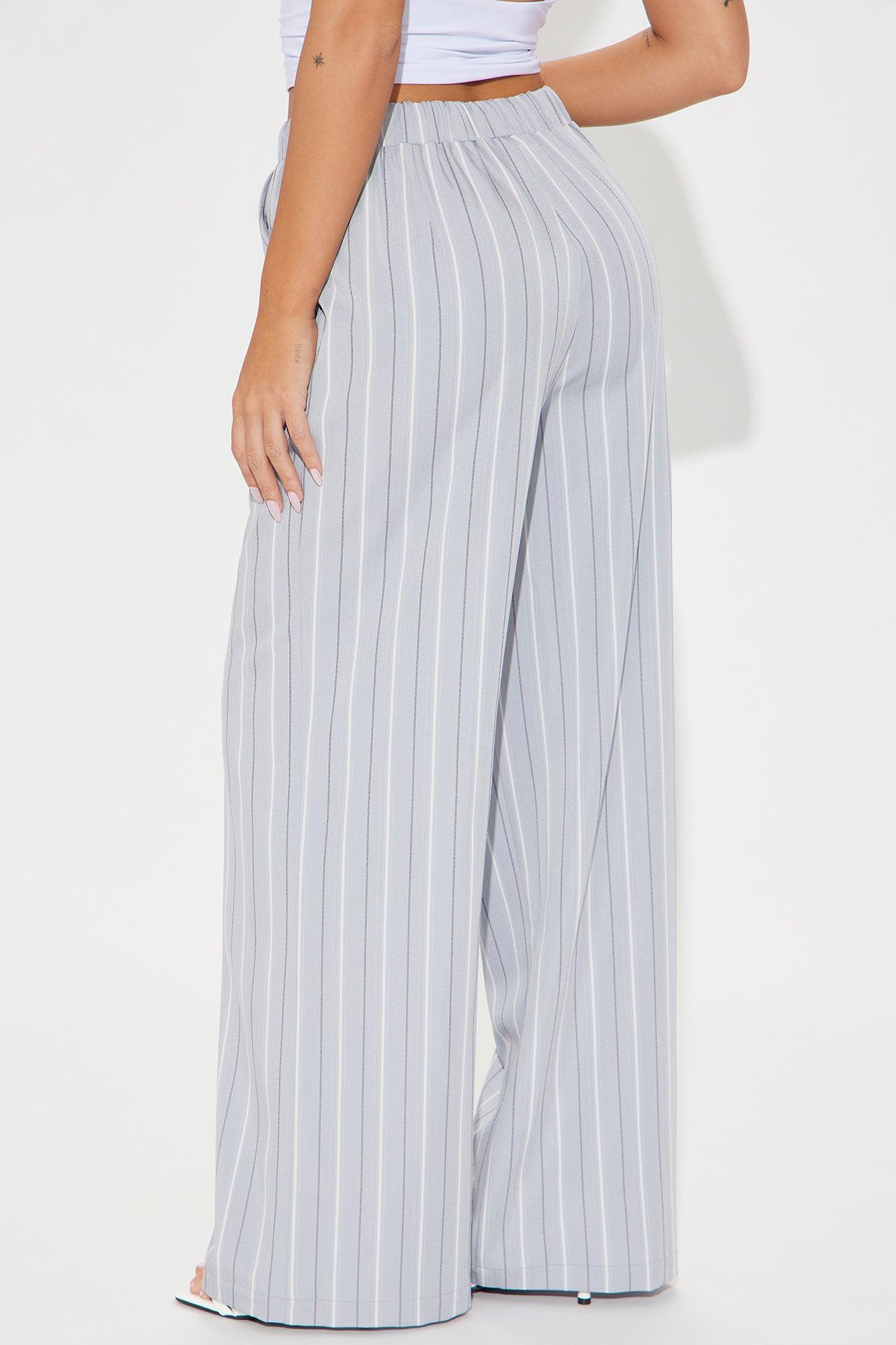 Keep It Flowing Pinstripe Wide Leg Pant - Grey Product Image