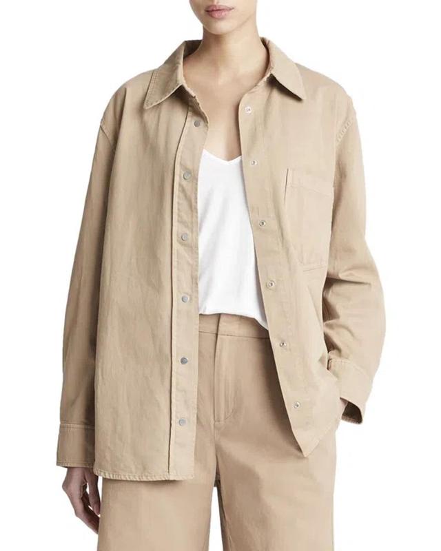 Cotton Twill Shirt Jacket In Beige Product Image