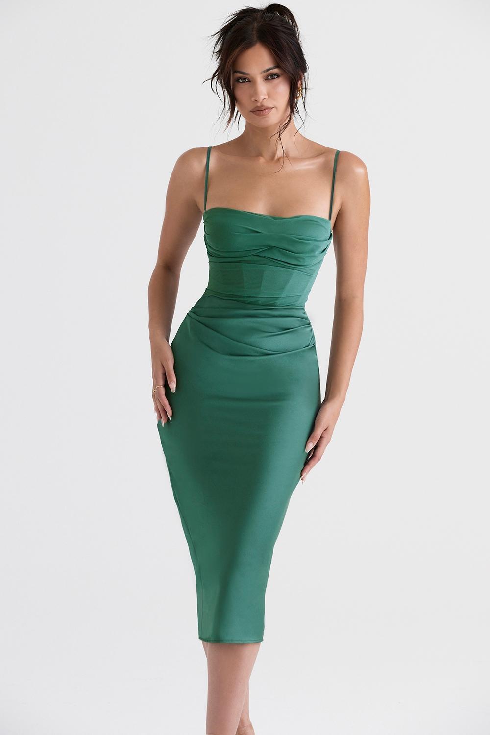 Teia Forest Draped Corset Midi Dress Product Image