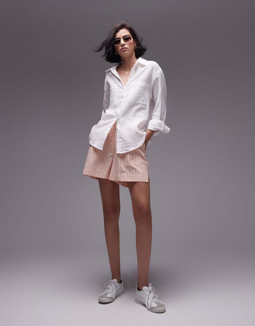 Topshop cotton casual shirt in ivory Product Image