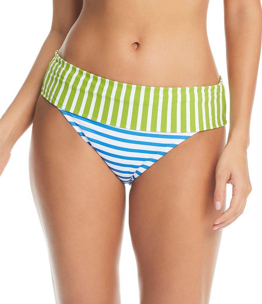 Bleu Rod Beattie Smooth Operator Stripe Print Fold Over Waist Hipster Swim Bottom Product Image