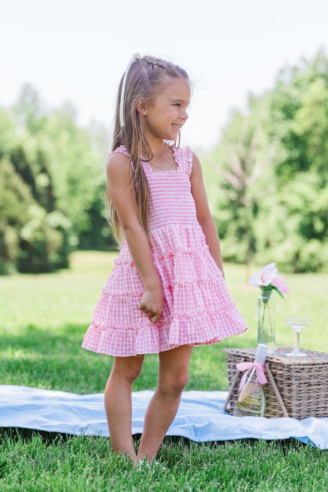 Kid's Time Spent Together Pink Gingham Smocked Dress Product Image