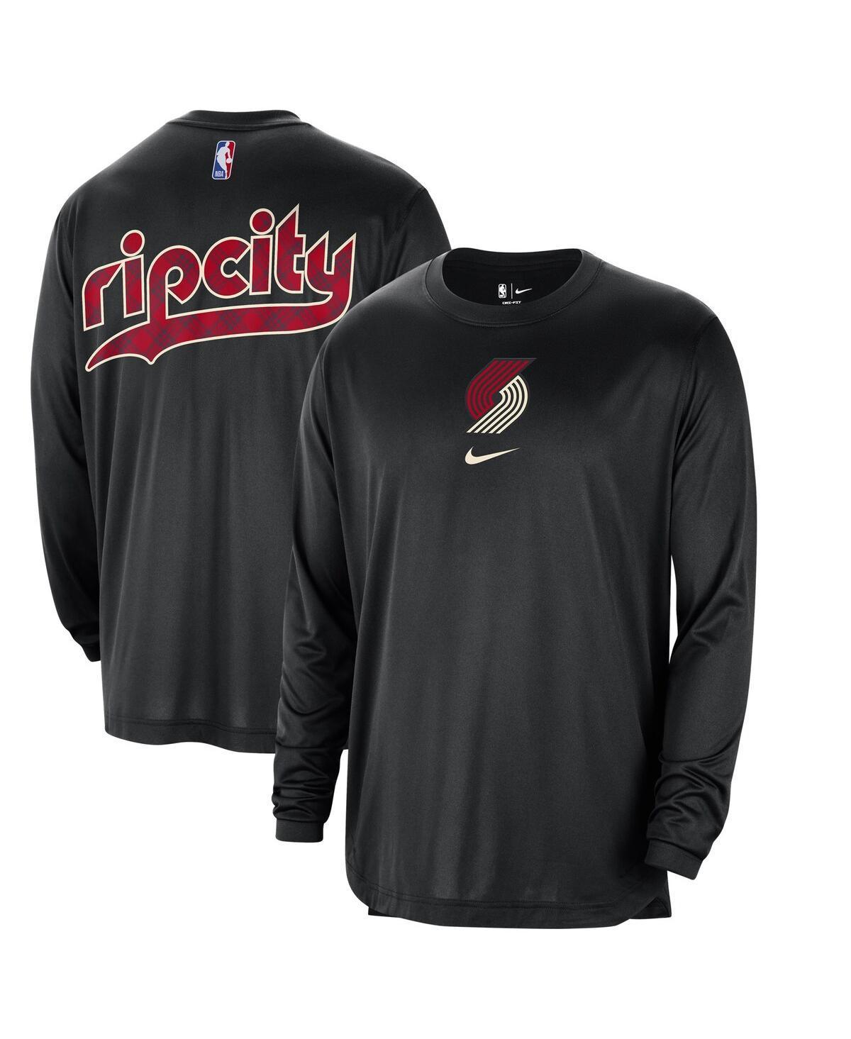 Mens Nike Black Distressed Portland Trail Blazers 2023/24 City Edition Authentic Pregame Performance Long Sleeve Shooting T-shirt Product Image