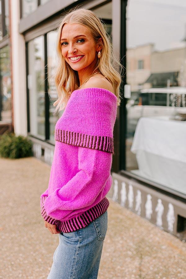 Chic Moment Off Shoulder Knit Sweater in Violet Product Image