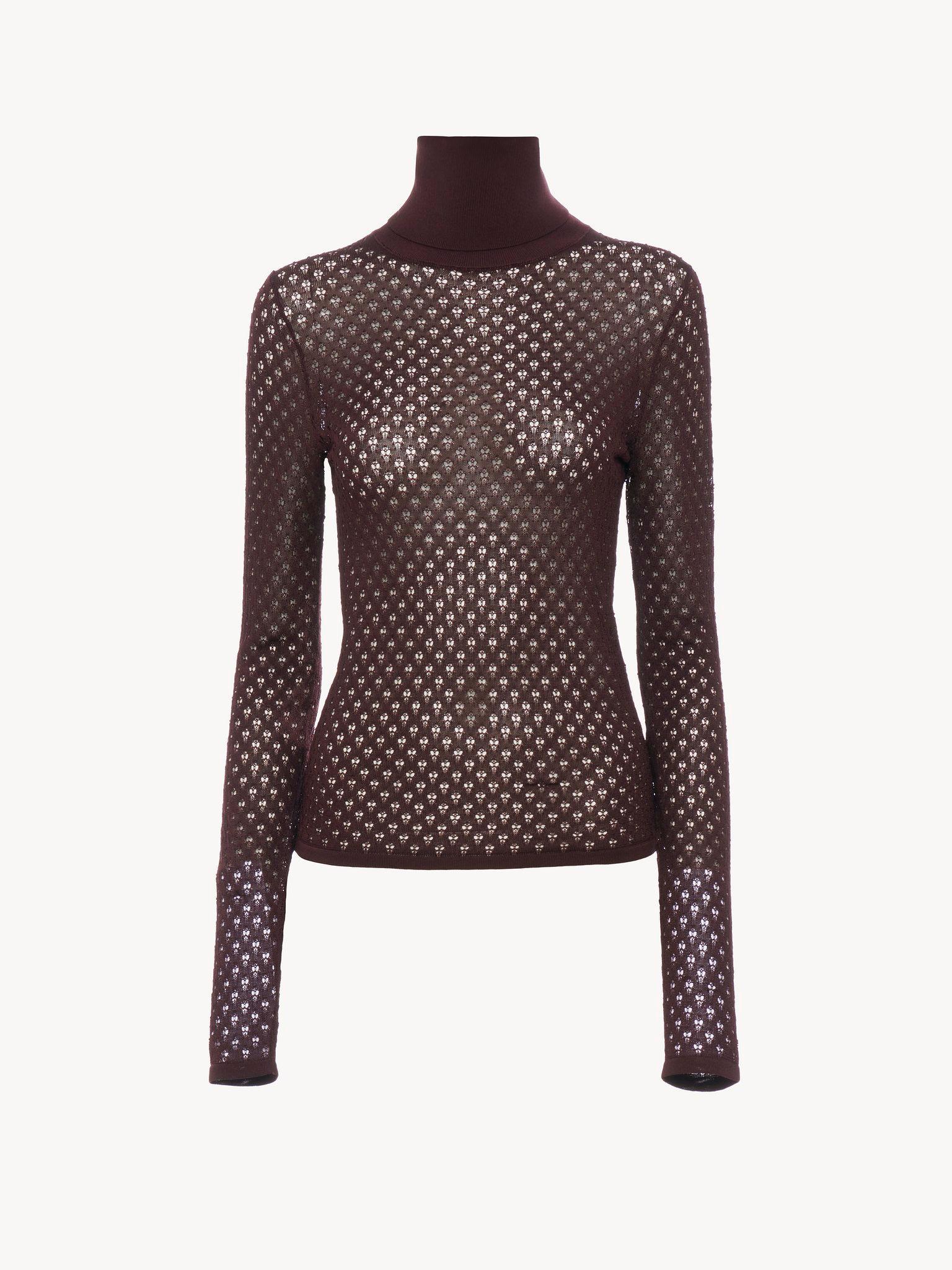 Fitted turtleneck sweater in lace knit Product Image