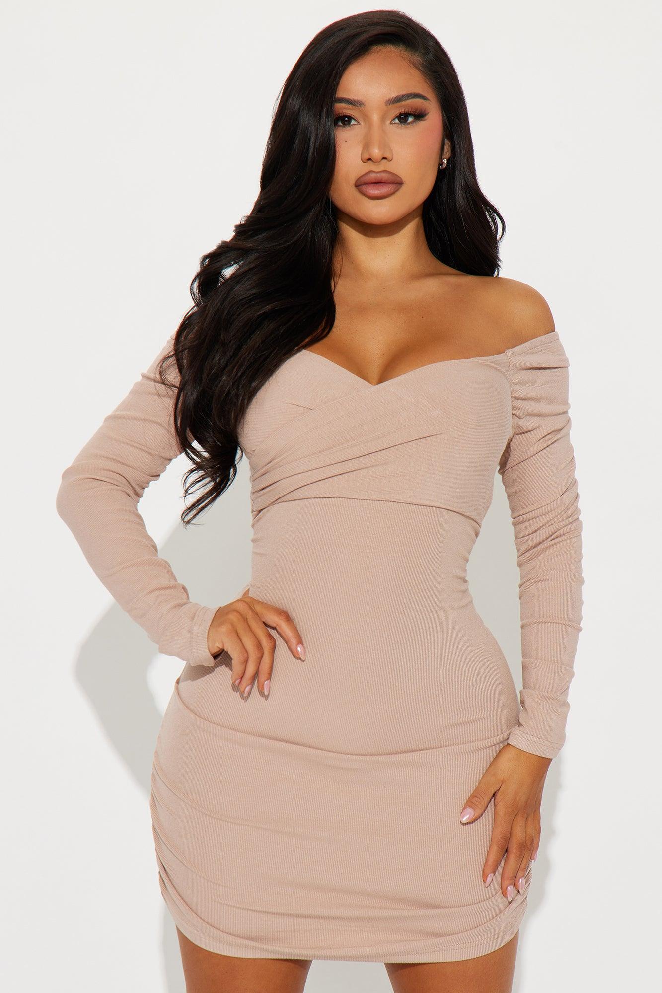 Heavenly Hacci Mini Dress - Taupe Product Image