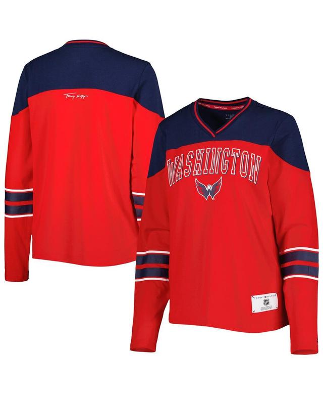 Womens Tommy Hilfiger Red Washington Capitals Abigail V-Neck Long Sleeve T-shirt Product Image