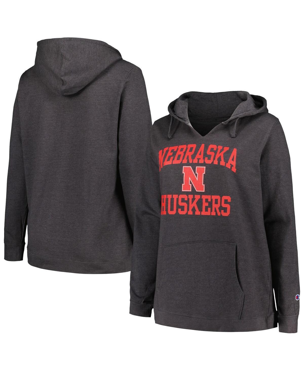 Womens Champion Heather Charcoal Nebraska Huskers Plus Size Heart & Soul Notch Neck Pullover Product Image