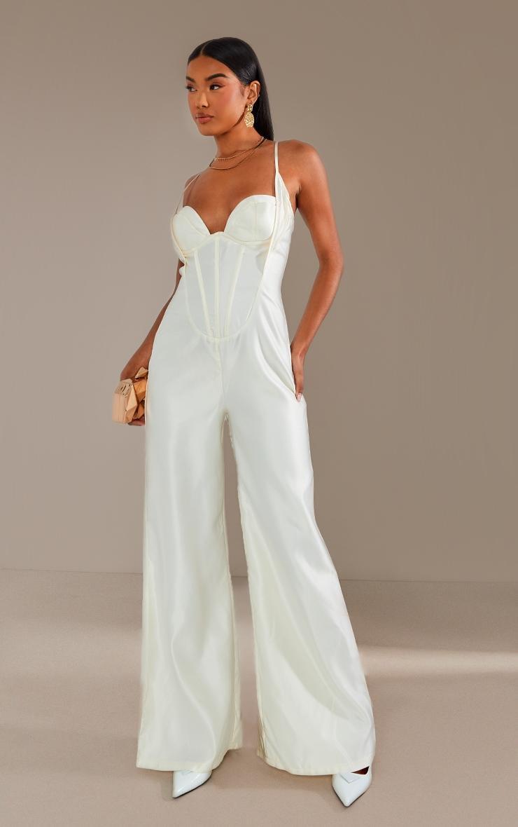 Cream Satin Cup Detail Corset Jumpsuit Product Image