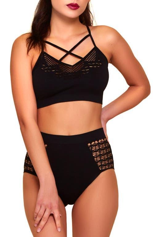 Womens Lilith Seamless Bralette Set with Criss Cross Neck and Matching High Waist Panty - Black Product Image