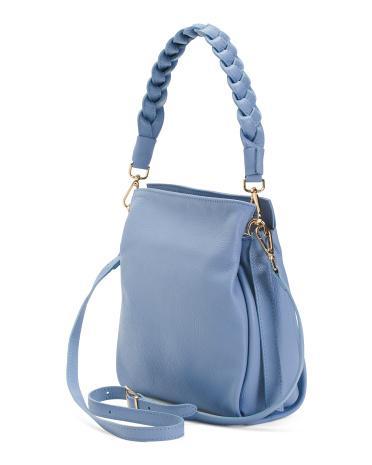 Leather Braided Handle Satchel for Women Product Image