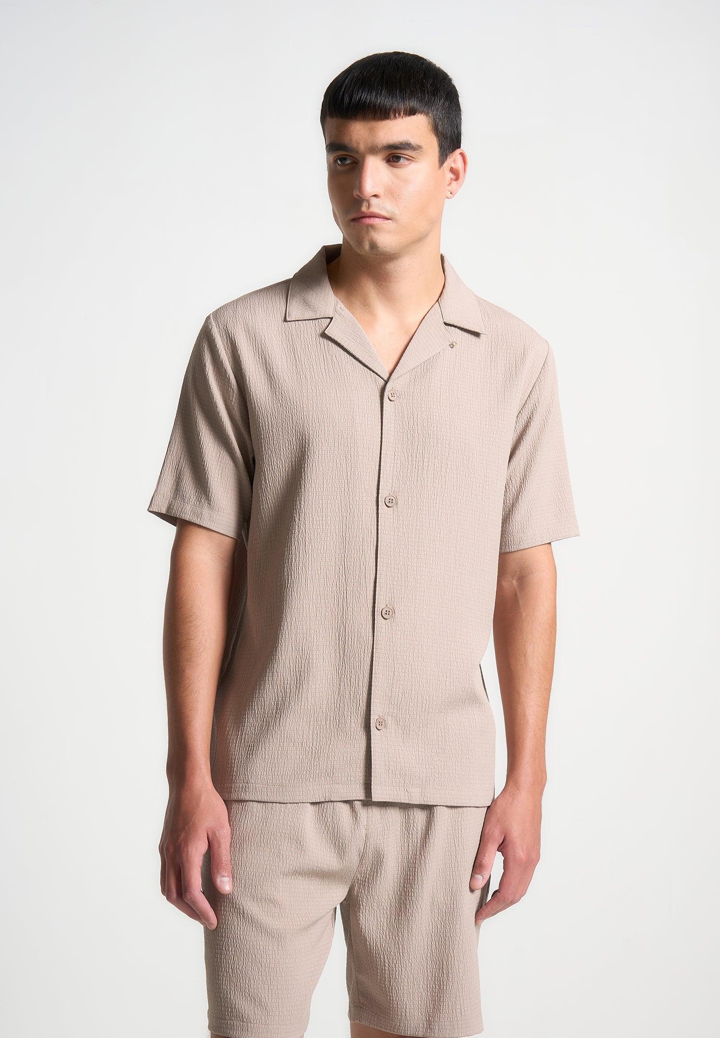 Seersucker Revere Shirt - Taupe Male Product Image