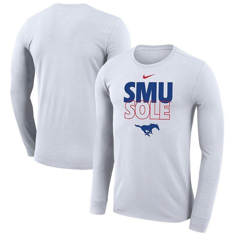 Nike White SMU Mustangs 2023 On Court Bench Long Sleeve T-Shirt, Mens Product Image