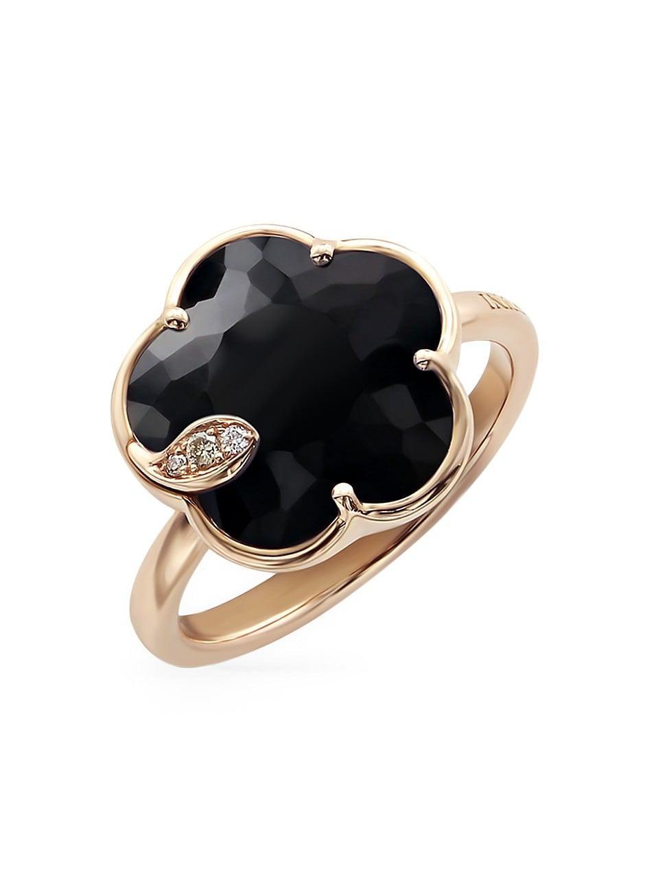 Womens Petit Joli 18K Rose Gold, Black Onyx, & Diamond Flower Ring Product Image