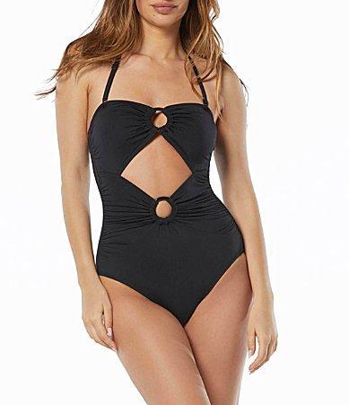 Carmen Marc Valvo Solid Off-The-Shoulder Cut-Out Bandeau One Piece Swimsuit Product Image