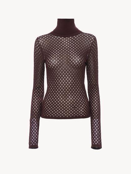 Fitted turtleneck sweater in lace knit product image