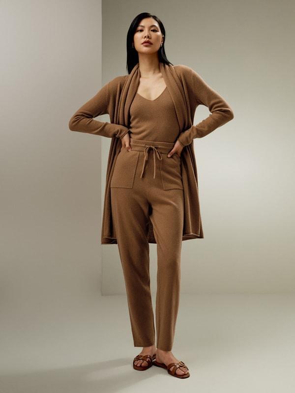 Pegged Cashmere Pants with Drawstrings Product Image