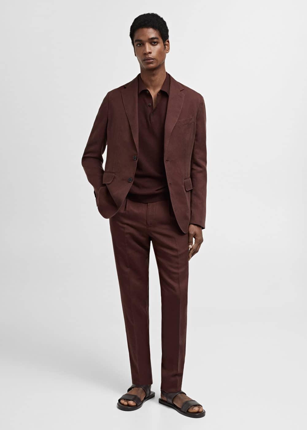 MANGO MAN - Slim fit linen suit blazer burgundyMen Product Image