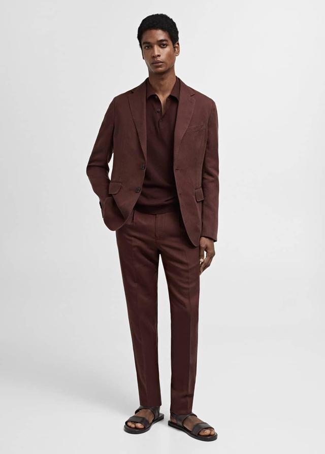 MANGO MAN - Slim fit linen suit blazer burgundyMen Product Image