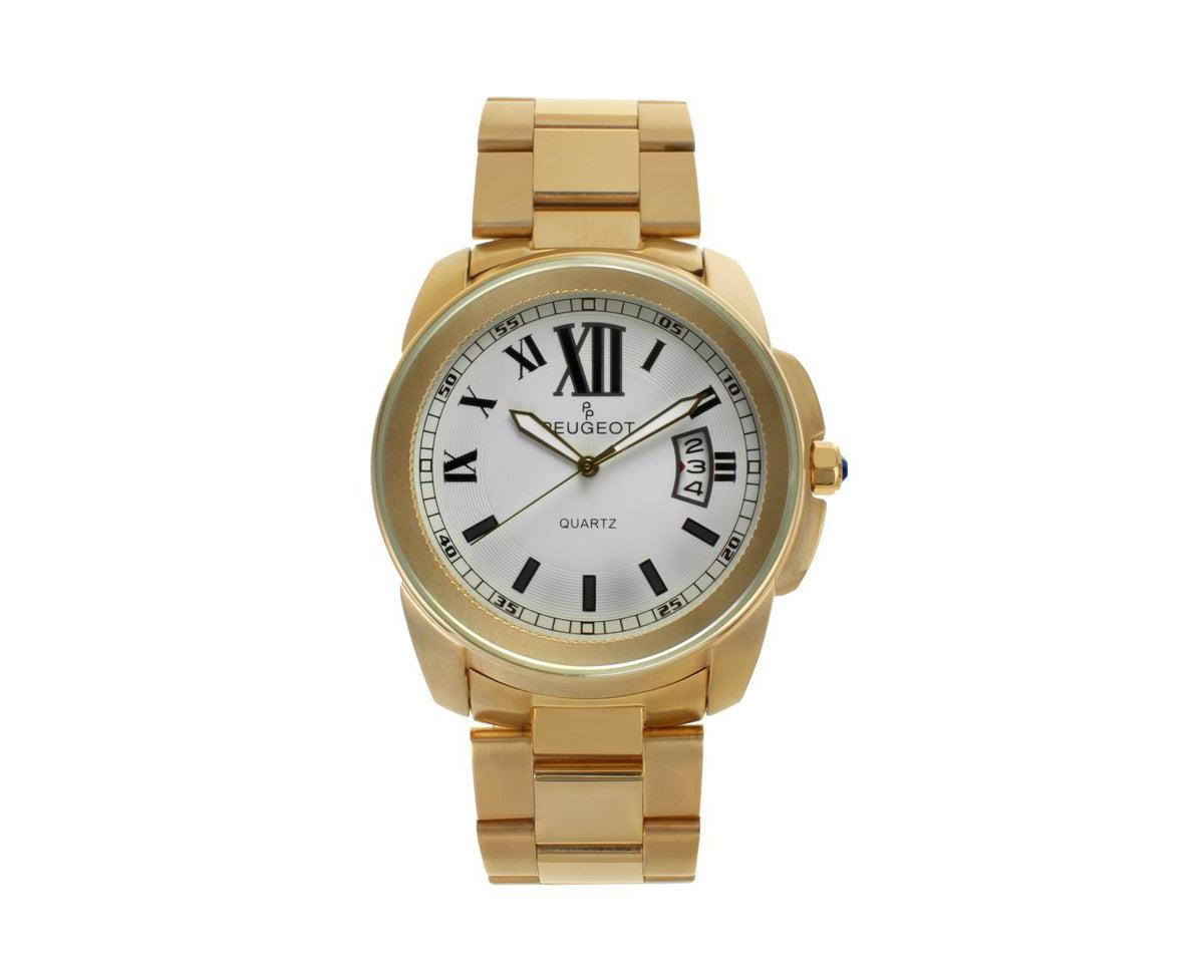 Peugeot Mens Calendar Gold Plated Stainless Steel Bracelet Watch Product Image