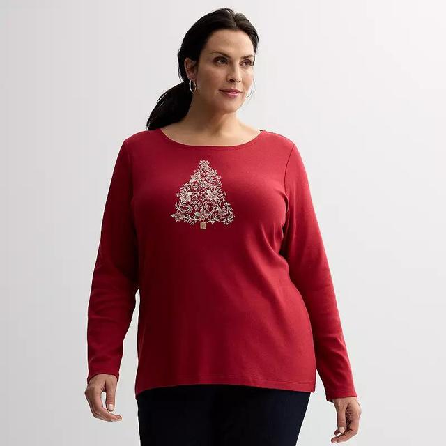 Plus Size Croft & Barrow Holiday Tee, Womens Product Image