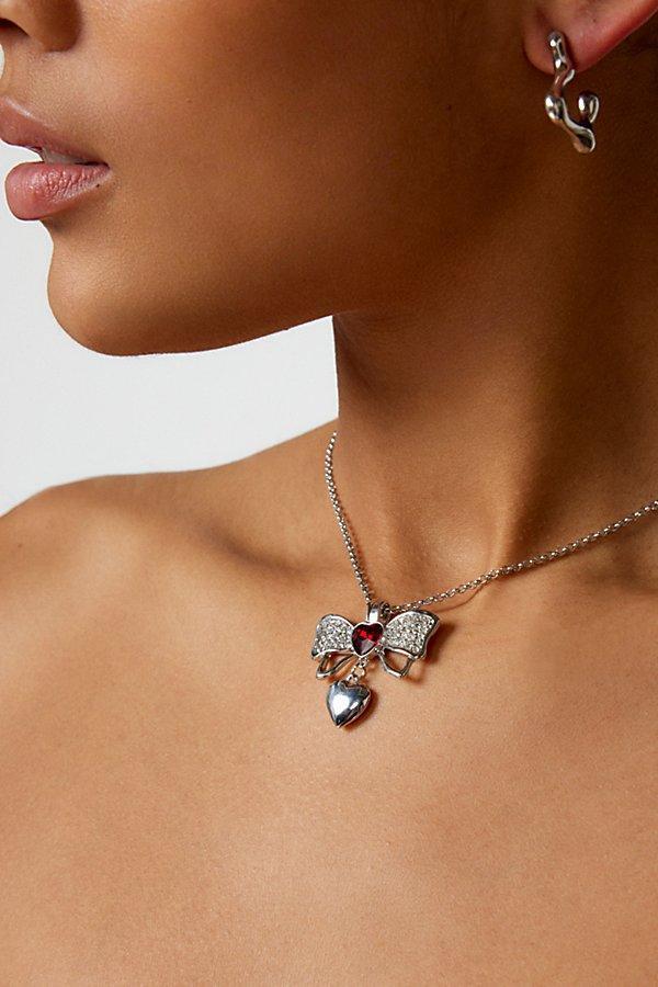 Delicate Bow Heart Chain Necklace Womens at Urban Outfitters Product Image