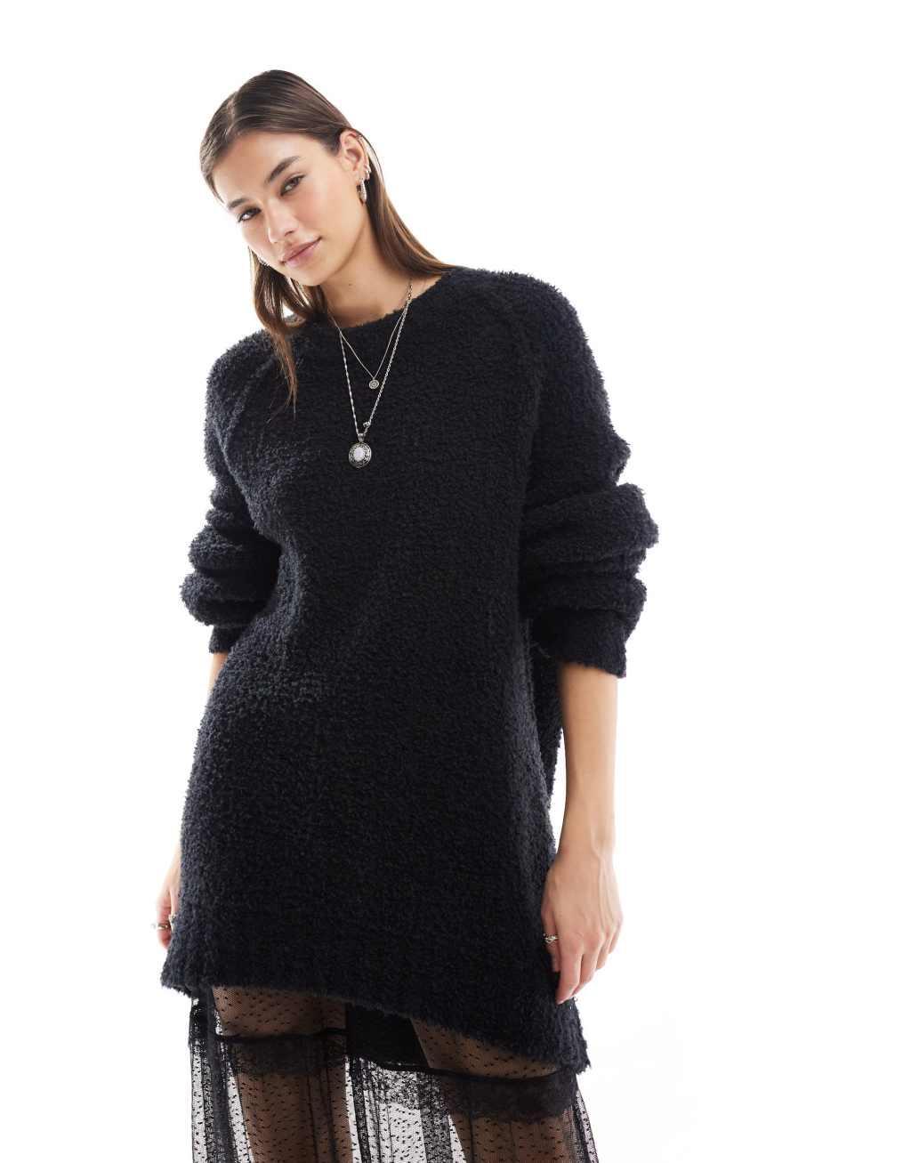 Free People super soft oversized maxi sweater in black Product Image