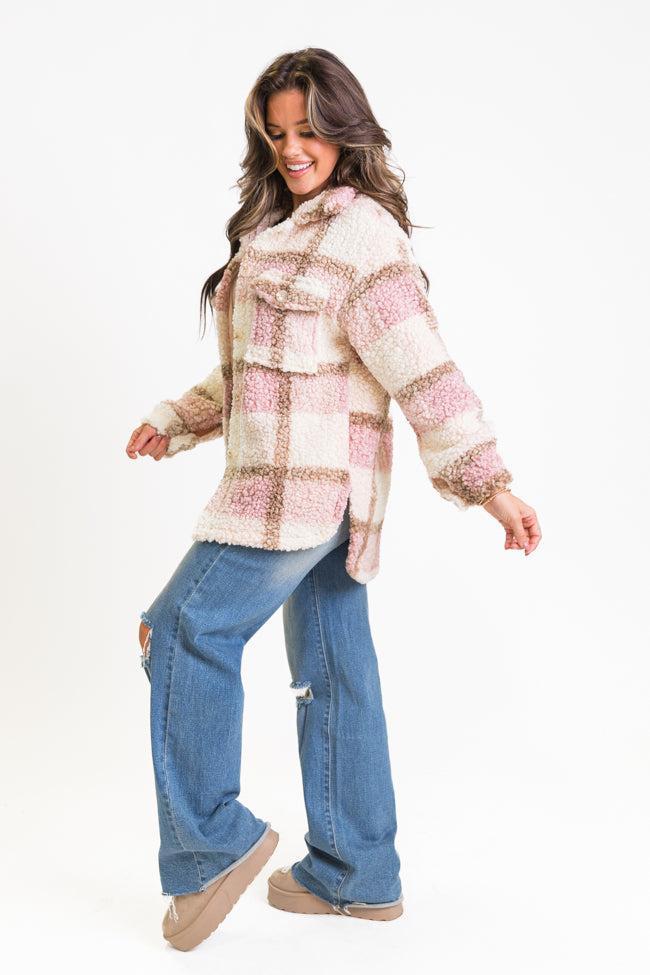 Beloved Memories Pink Plaid Sherpa Shacket Product Image