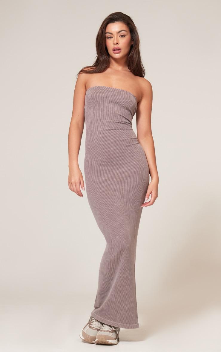 Taupe Faded Contour Rib Bandeau Midaxi Dress product image