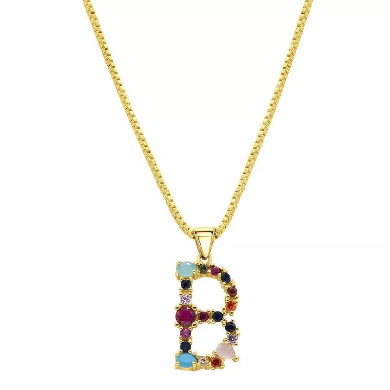 Adornia Gold Tone Multi Color Cubic Zirconia Initial Necklace, Womens Product Image