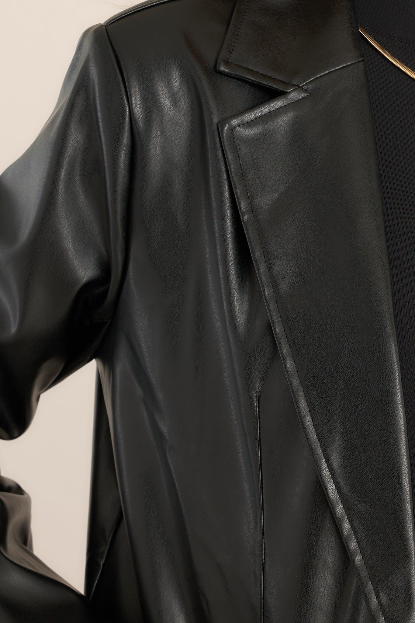 Talk This Way Black Faux Leather Blazer Product Image