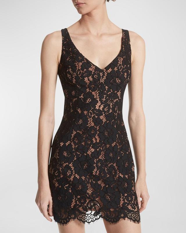 Floral Lace V-Neck Sleeveless Mini Dress Product Image