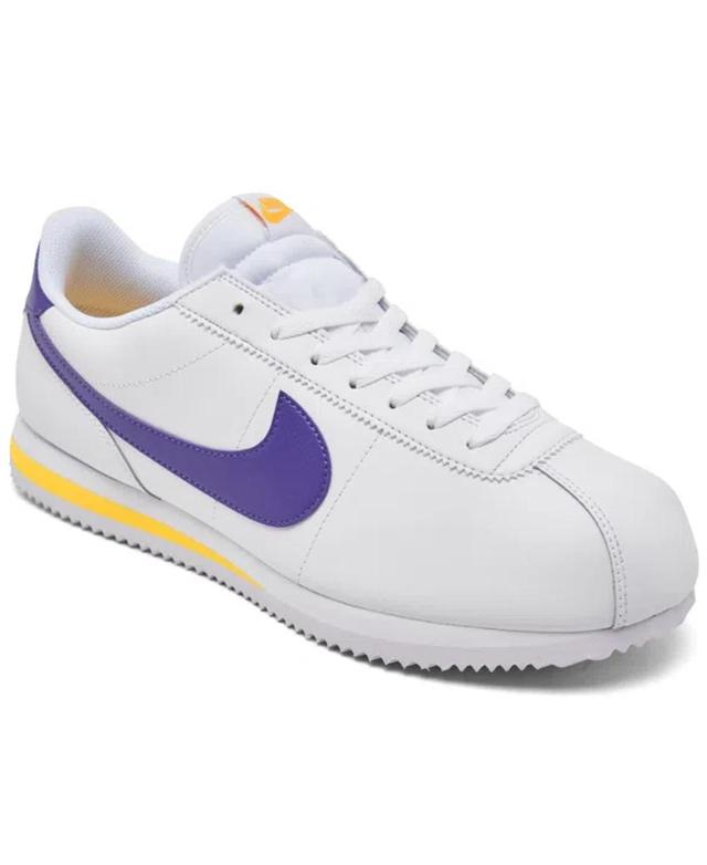 Men's Classic Cortez Leather Casual Sneakers From Finish Line In White,purple Product Image