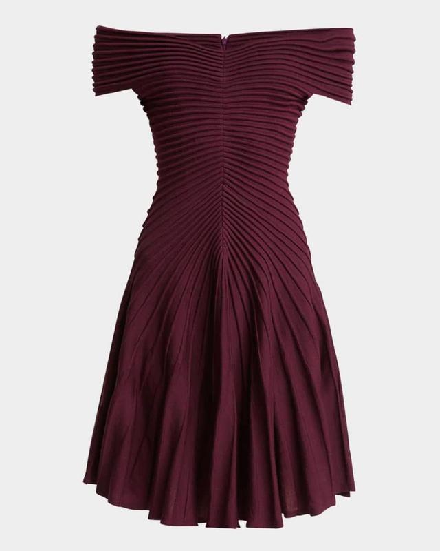 Off-Shoulder Sculpting Line Flared Wool Mini Dress Product Image