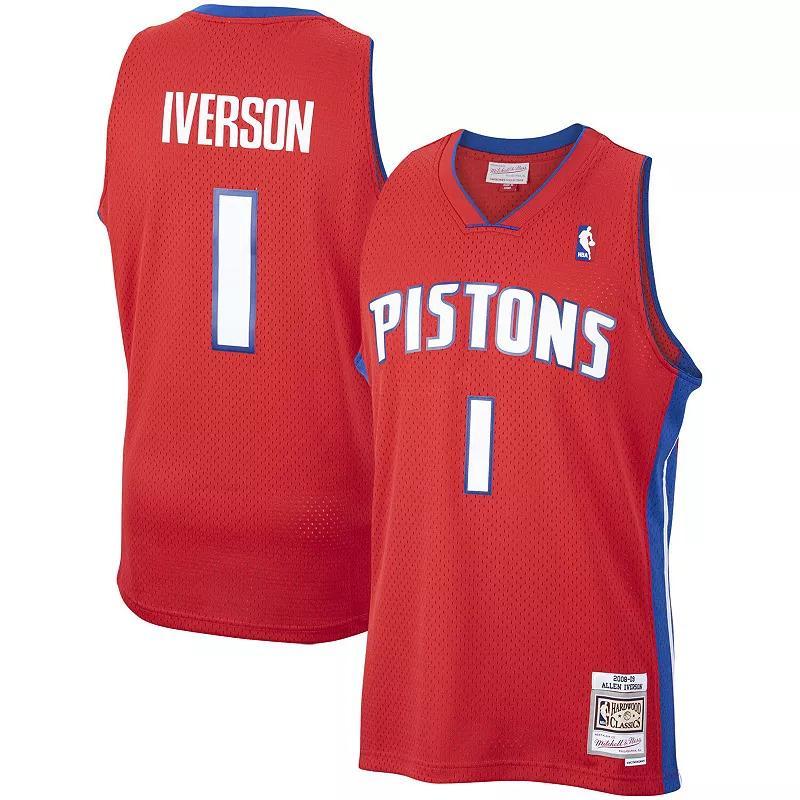 Mens Allen Iverson Red Detroit Pistons 2008-09 Hardwood Classics Swingman Jersey - Red Product Image