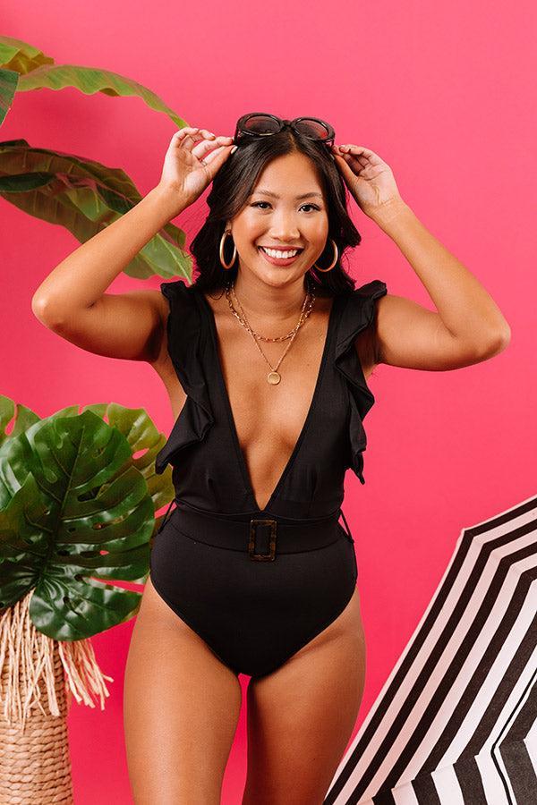 Ora Beach Ruffle One Piece Swimsuit in Black Product Image