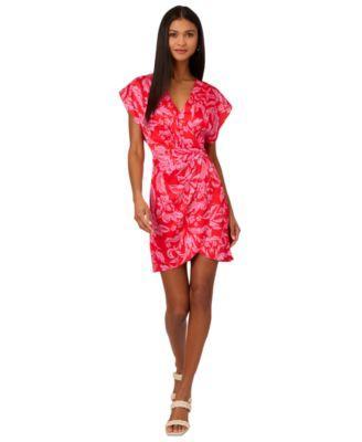 Adrianna by Adrianna Papell Womens Floral-Print Faux-Wrap Dress - Red Product Image