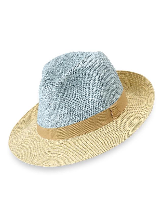 Straw Blend Fedora With Ribbon Band - Blue/tan Product Image