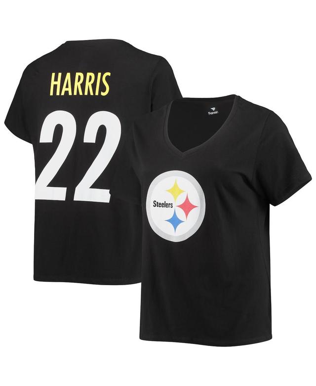 Womens Fanatics Branded Najee Harris Pittsburgh Steelers Plus Size Player Name & Number V-Neck T-Shirt Product Image