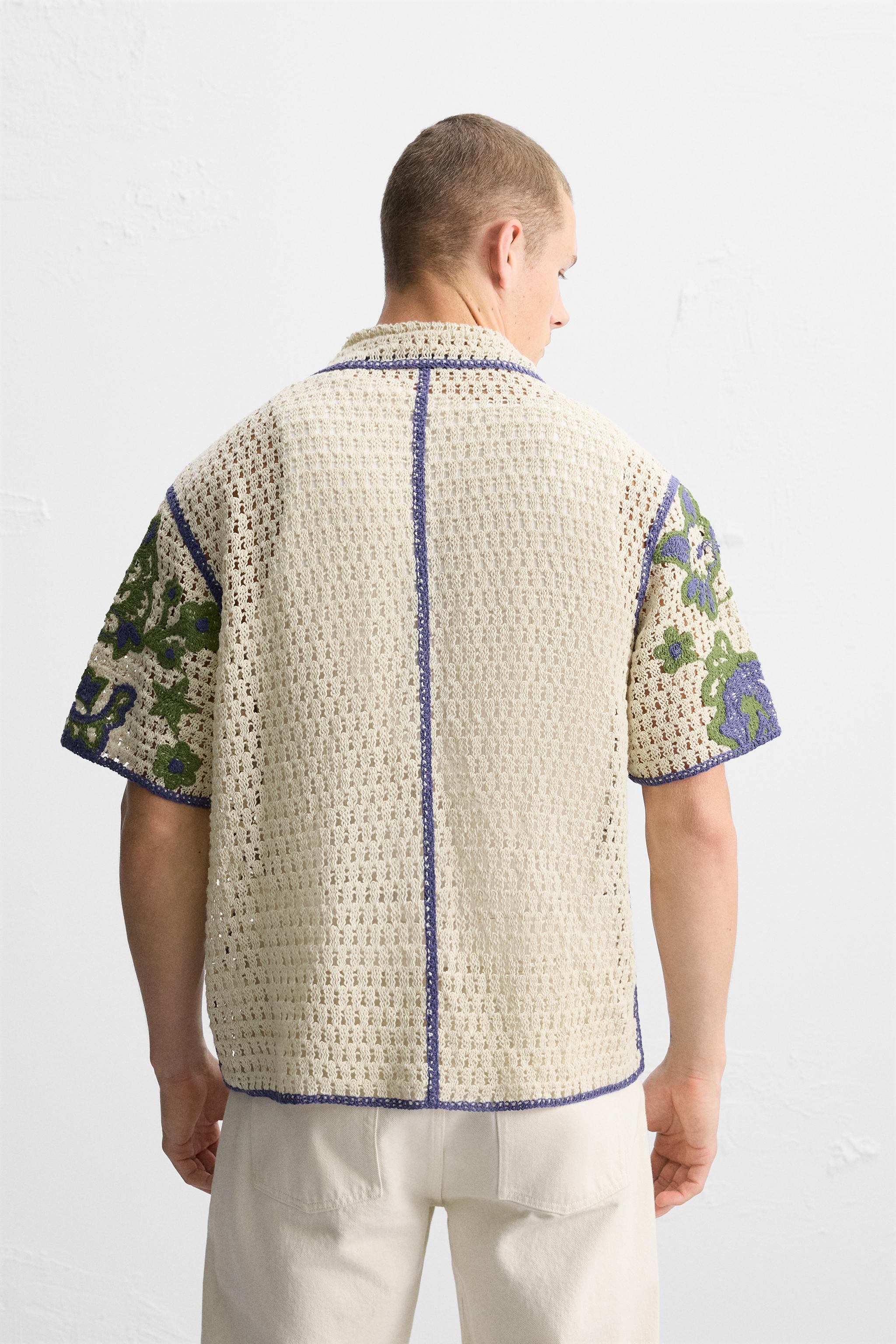 CONTRASTING CROCHET EMBROIDERY SHIRT Product Image