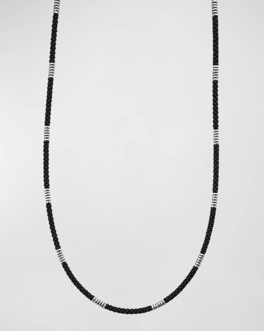 Men's Ceramic Caviar Beaded Necklace with Sterling Silver Stations, 3mm, 22in Product Image