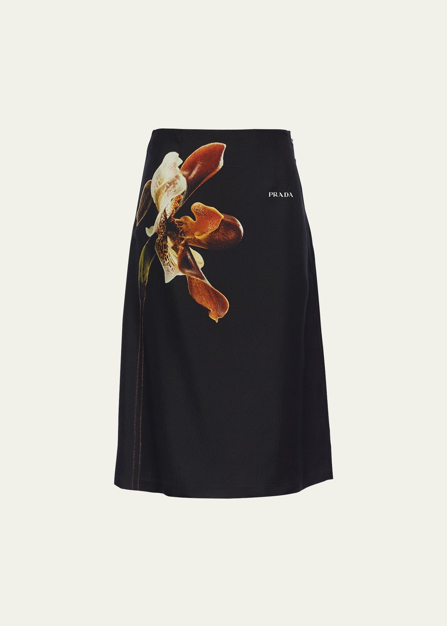 Womens Printed Twill Midi-Skirt Product Image