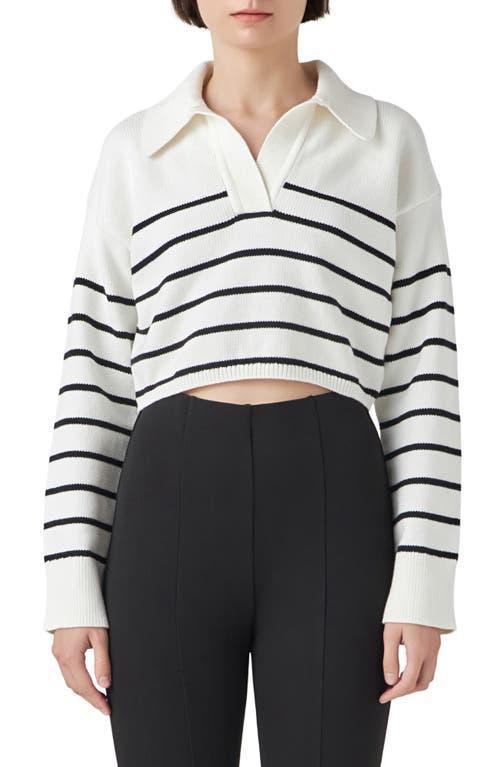 Grey Lab Stripe Cotton Blend Crop Sweater Product Image