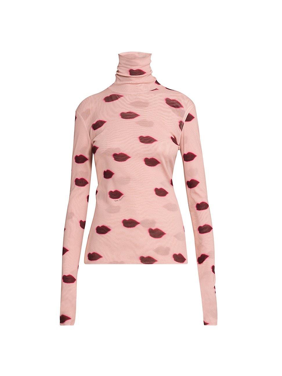 Womens Lips Mesh Turtleneck Top Product Image