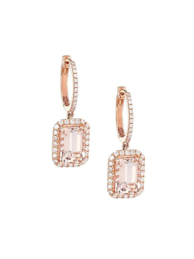 Womens 14K Rose Gold, Morganite & Diamond Drop Earrings Product Image