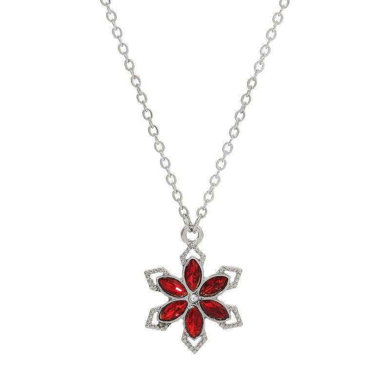 1928 Silver Tone Crystal Small Flower Necklace, Womens, Red Product Image