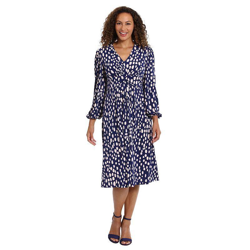 Womens London Times V-Neck Ruched-Waist Midi Dress Blue Product Image