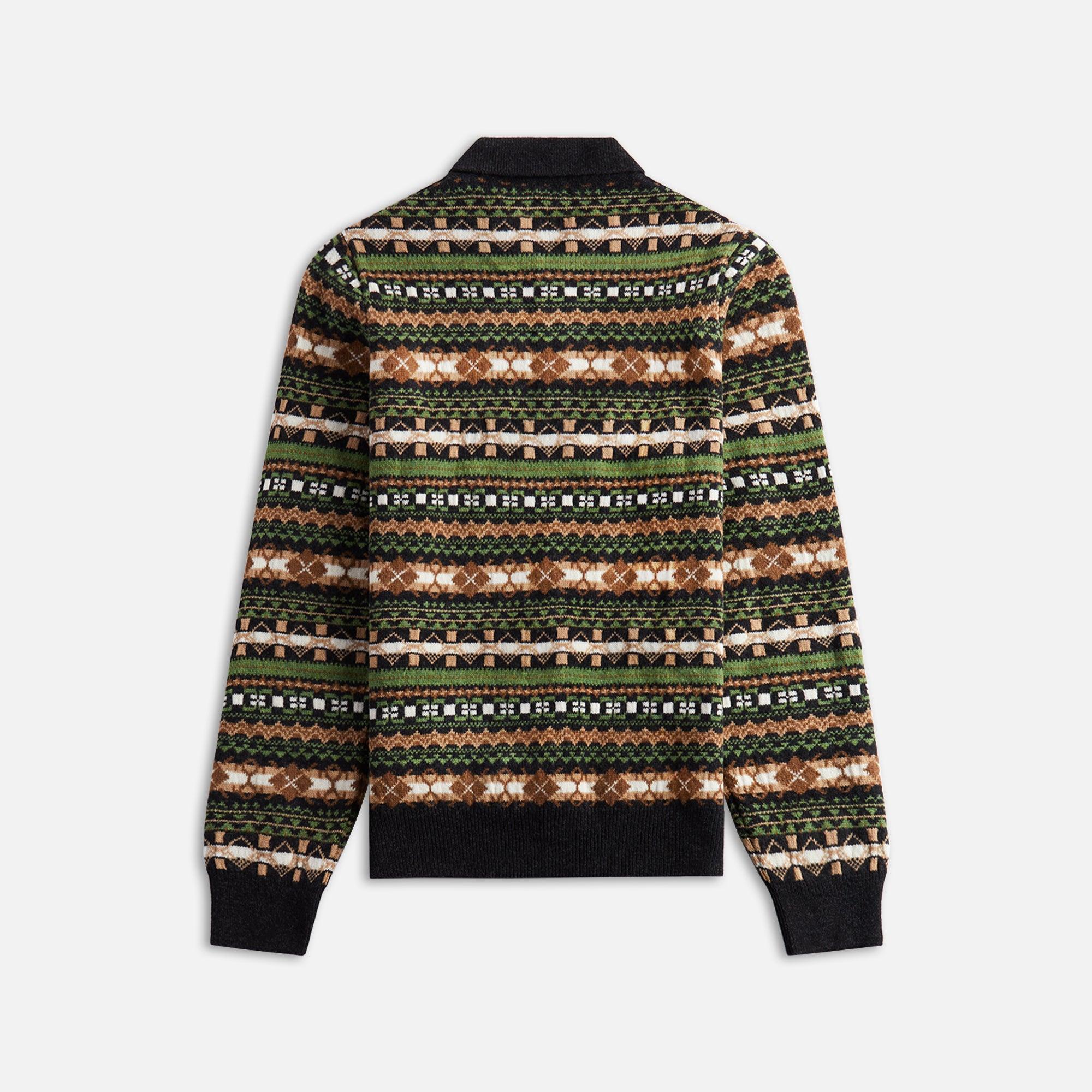 Loewe Fair Isle Polo Sweater - Green / Multicolor Male Product Image