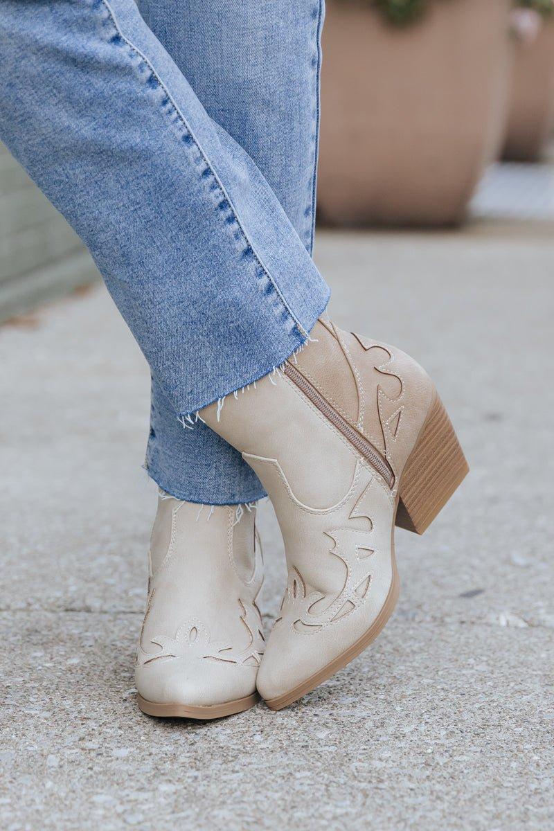 Beige Two Tone Western Booties Female Product Image