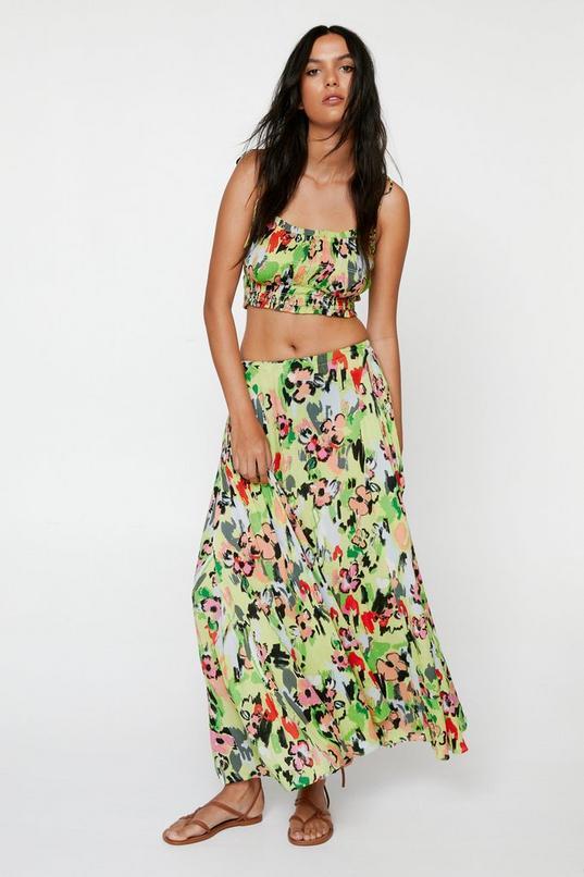 Floral Tiered Crinkle Maxi Skirt Product Image